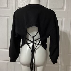 Airplane Brand Cropped Black Tie Open Back Wide Sleeve Sweatshirt XL